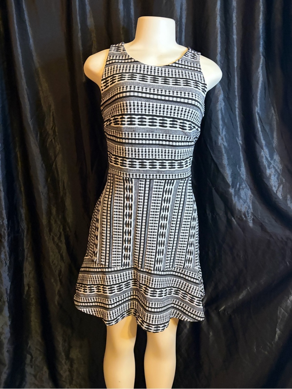 LOFT Black and White Sleeveless Fit & Flare Dress